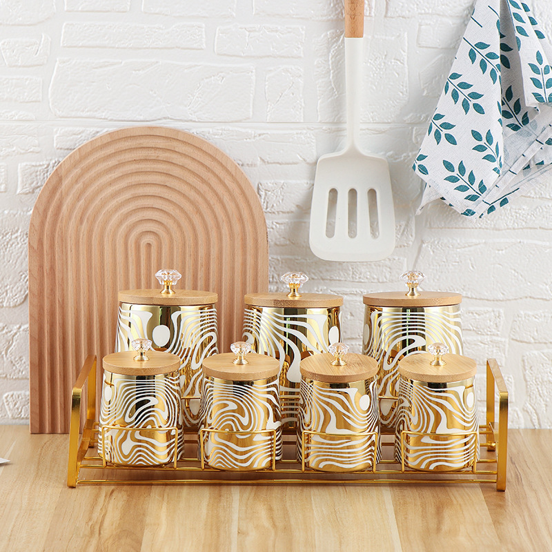 Coffee Tea Sugar Canister Set - Set mit 7 farbig glasierten Keramik-Küchenkanister-Sets