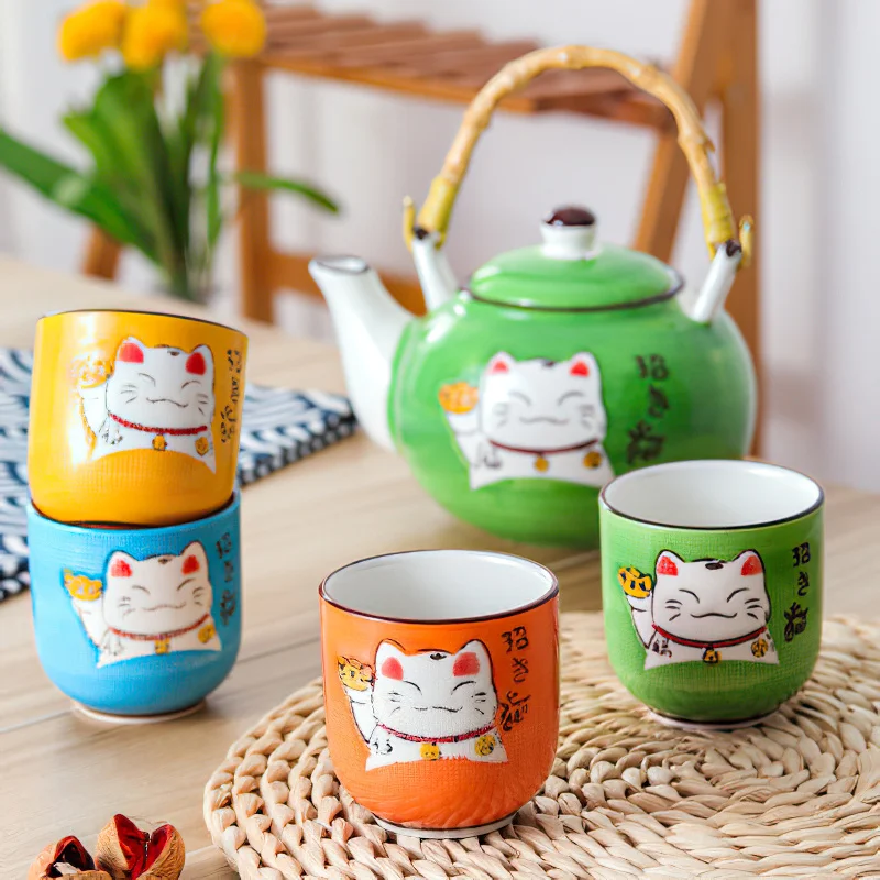 Coffee Tea Japan - Japanisches Kreatives Mehrfarbiges Cartoon-Glückskatzen-Keramik-Kaffee-Tee-Set im Chinesischen