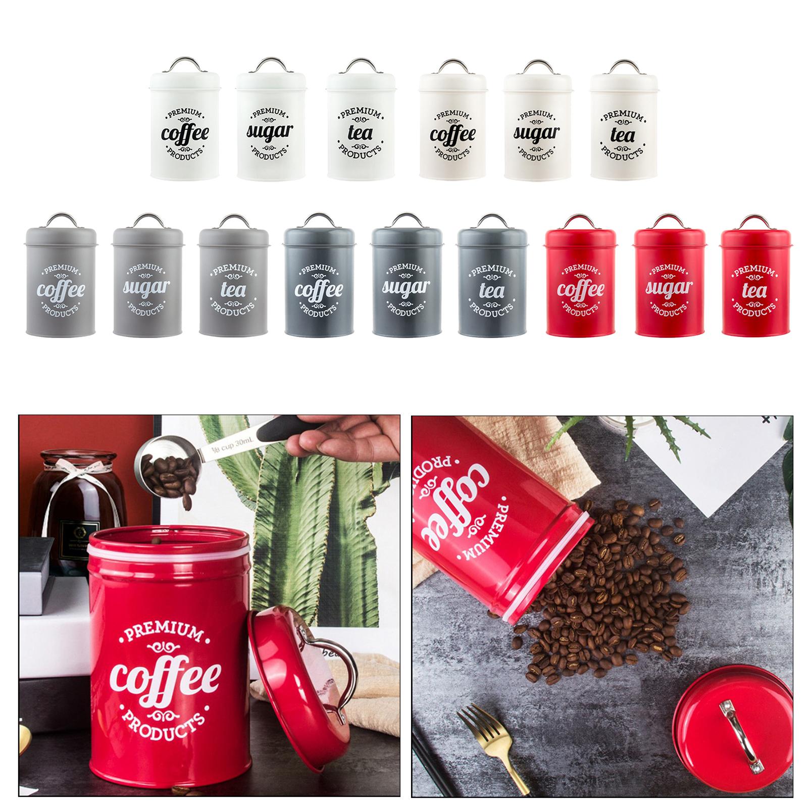 Coffee Tea Jar Set - Metall-Küchenbehälter-Set Kaffee-Tee-Zucker-Dosen Lebensmittel-Aufbewahrungsdosen 10,5x18cm