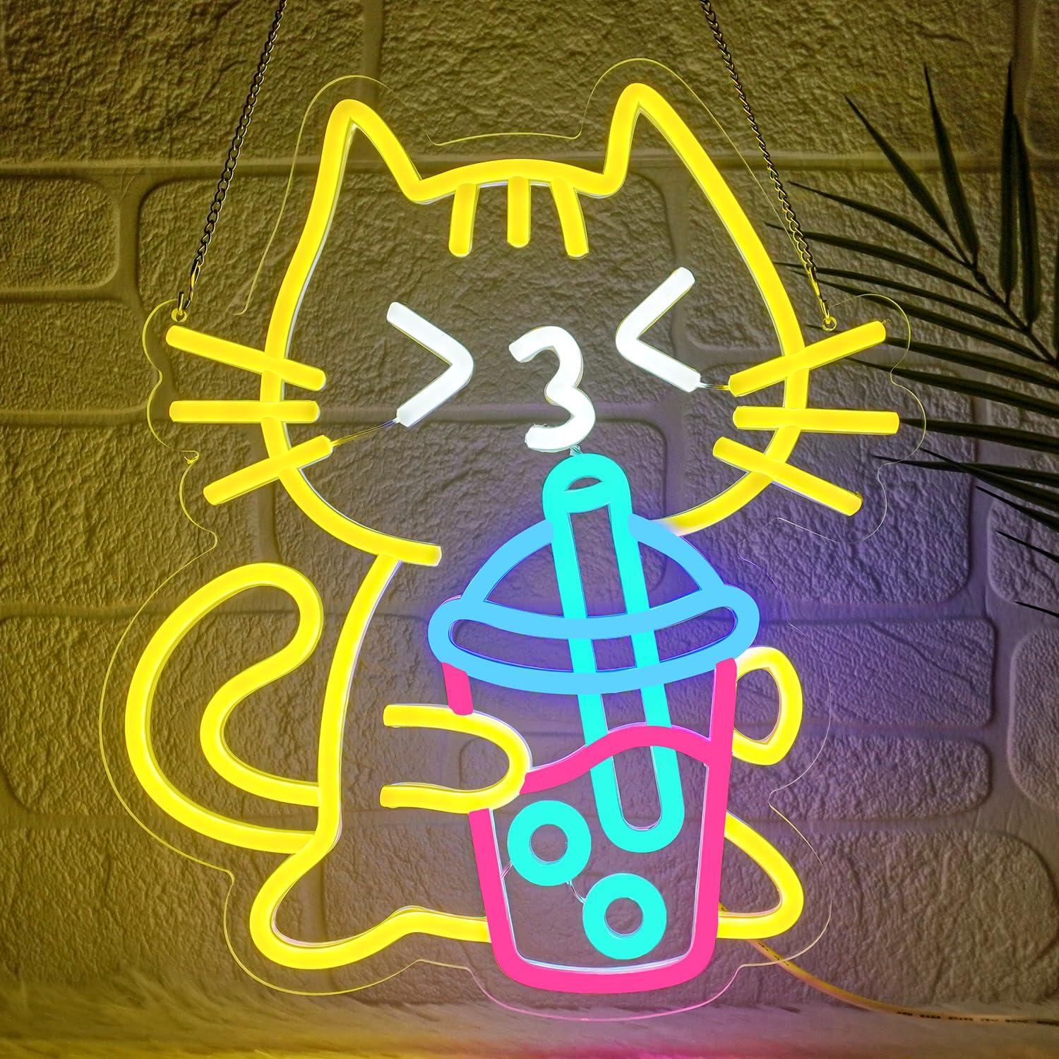 Katzen-Boba-Tee Neonschild Nie – Coffee Tea Boba Bewertung und Preis