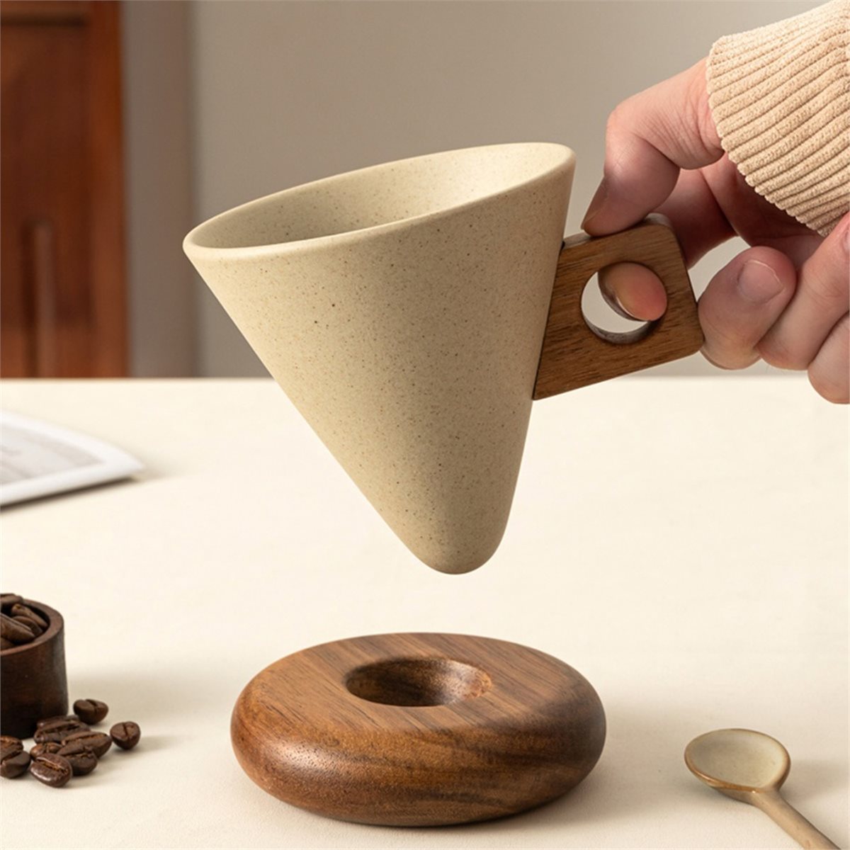Keramik-Kaffeetasse & Holzlöff – Coffee&Tea House Opinie Bewertung und Preis